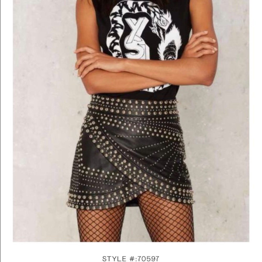 Nasty Gal Black Studded Faux Leather Mini Skirt